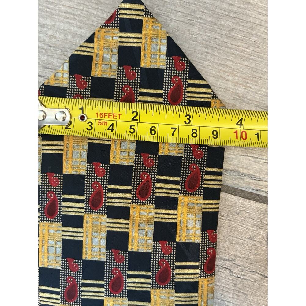 VTG Brioni Italy Silk Tie Extra Long 60" XL Gold Navy Blue Red Paisley Geometric - Picture 7 of 7